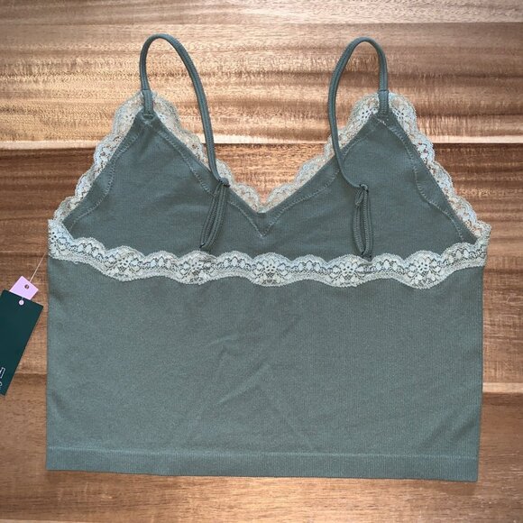 Wild Fable Junior Green Lace Trim Ribbed Crop Top With Adjustable Strap Size XXL - Picture 8 of 12